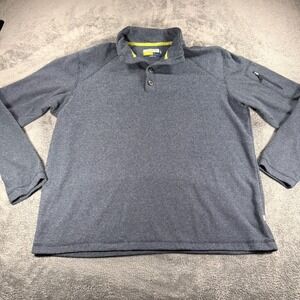 Magellan Outdoors Mens Blue Textured Pullover Mock Neck Button Loose Fit Large